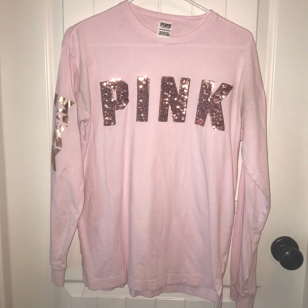Victoria Secret Pink long sleeved rose gold tee